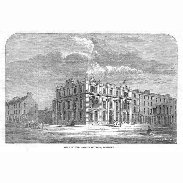ABERDEEN The New Town and County Bank - Antique Print 1882