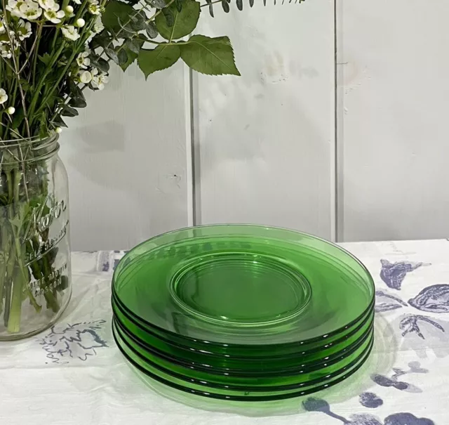 6 Vtg Green Depression Glass Luncheon  /  Salad  / Dessert /  Bread Plates