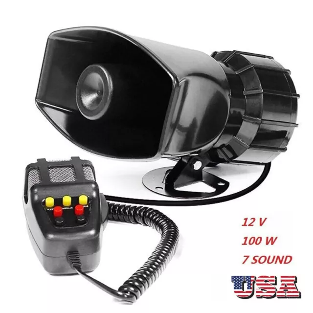 80W 7 Tone 12V Car Truck Alarm Emergency Speaker PA Siren Horn MIC System V0H8