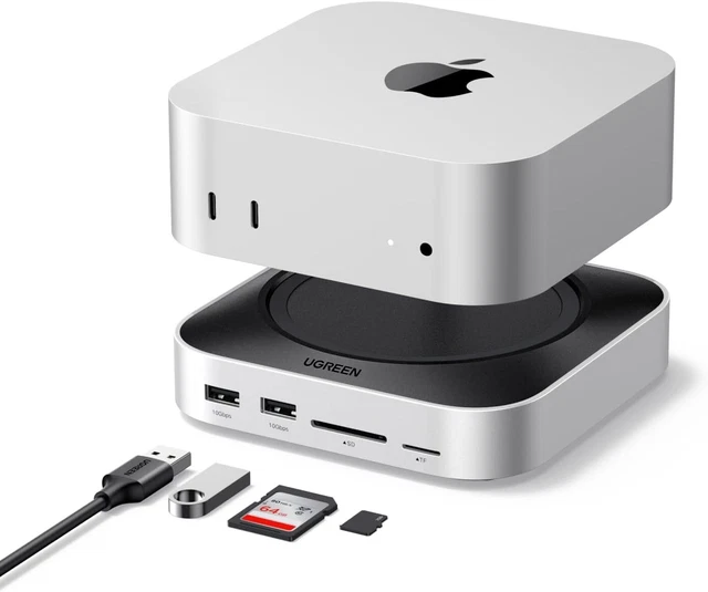 Dock Supporto In Alluminio Per Mac Mini M4/M4 Pro – Hub 9-in-1 Con Slot M.2 Fino A 8TB, USB 3.2 10Gbps E Lettore SD/TF