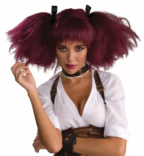 SteamPunk Sally Cosplay Burgundy Adult Womens Pigtails Wig Costume, NEW UNWORN
