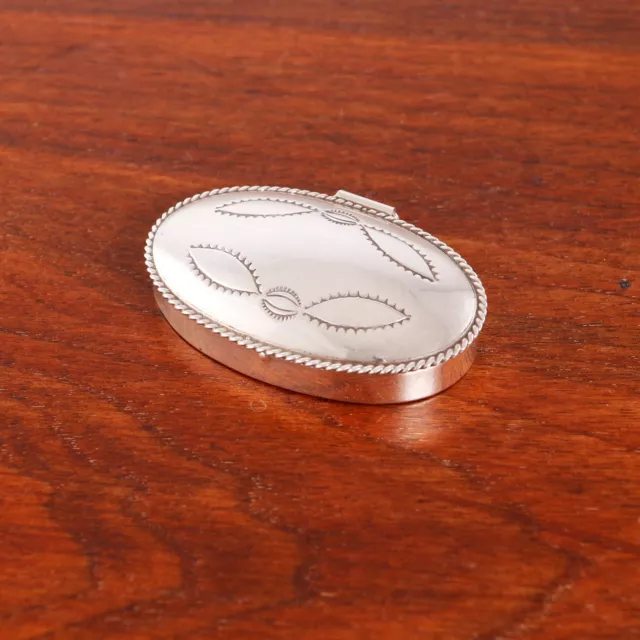 Aiaz Native American Sterling Silver Pill Dresser Box Gadroon Rim Stamp Work