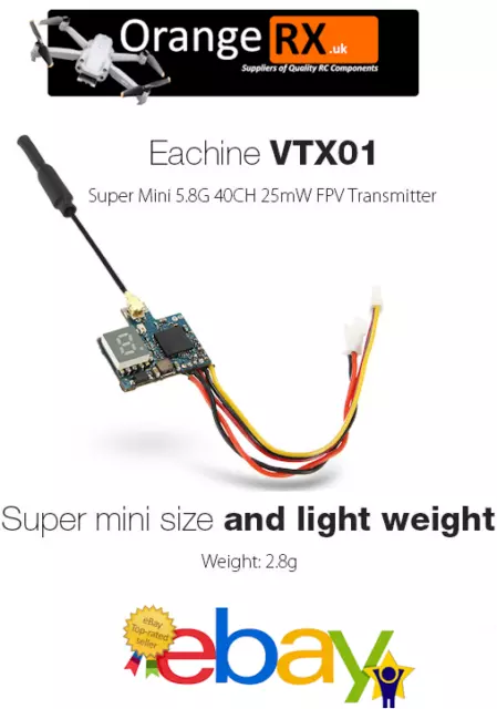 Eachine VTX01 Super Mini 5.8G 40CH 25mW RC Drone FPV Transmitter UK Legal