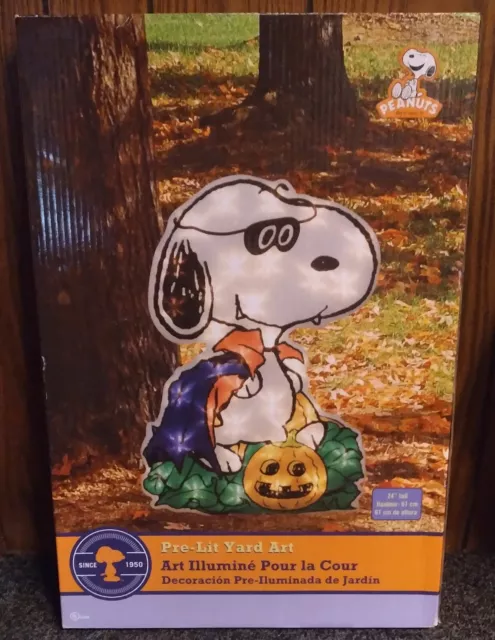 *RARE* 24" Halloween Peanuts Snoopy Vampire Pumpkin Halloween PreLit Yard Art