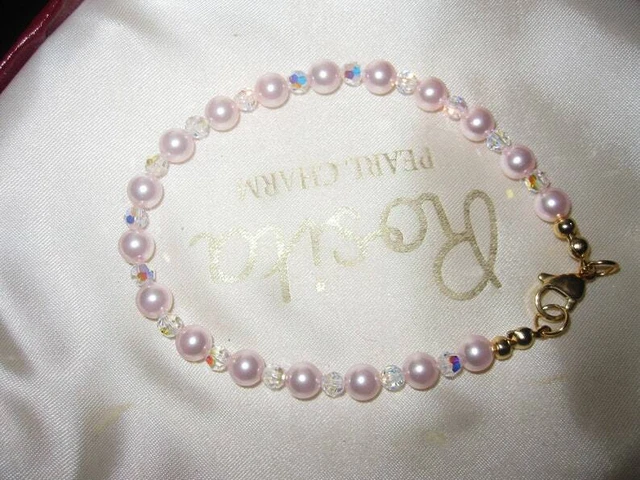 Beautiful Pink glass pearl and aurora borealis Crystal Beaded Bracelet