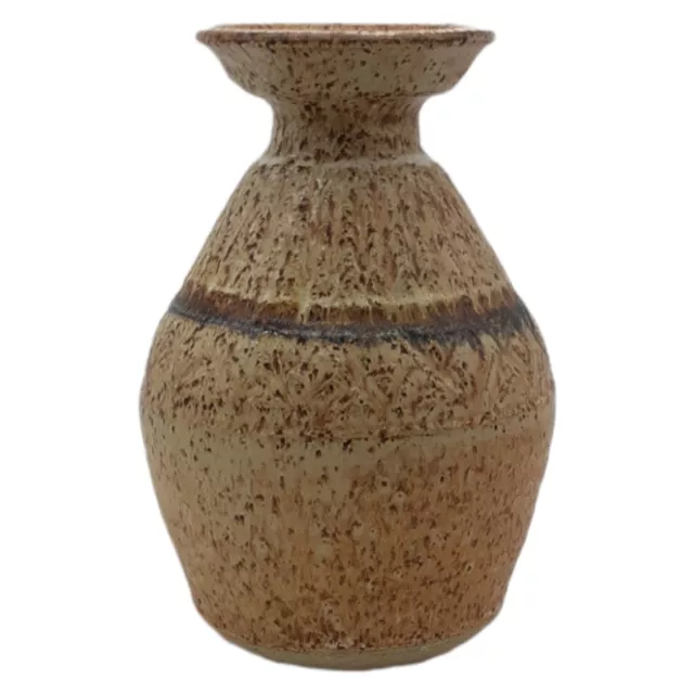 Studio Art Pottery Stoneware Vase Signed KLEIN Earth Tones Beige Brown Blue 7"