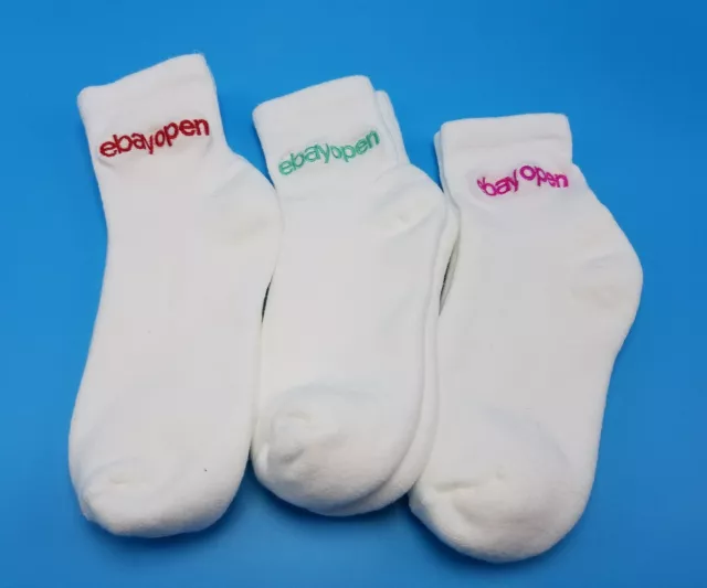 Athletic Socks Ebay Open 2017 White Ankle Length Embroidered Logo Unisex NEW