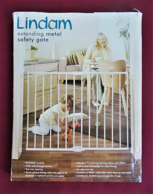 LINDAM Boxed EXTENDING Metal Baby Safety Gate. PARTS MISSING. Pls READ LISTING