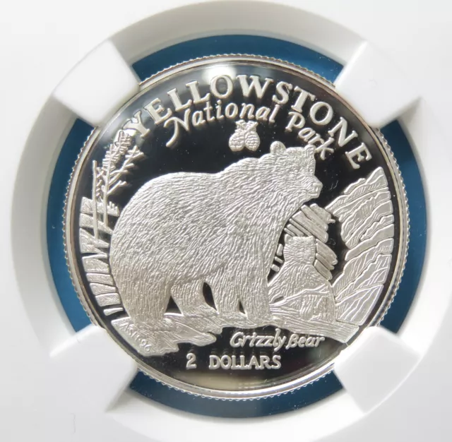 ILES COOK - COOK ISLANDS - 2 Dollars Proof Yellowstone Grizzly Bear 1996 KM.279