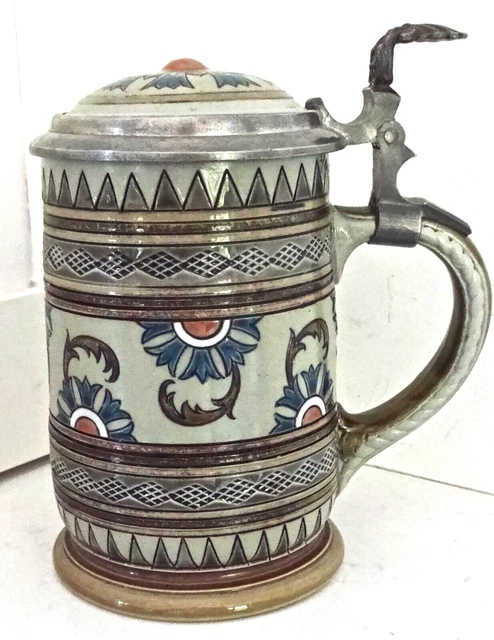 1895 Mettlach Stein # 1994 Floral Scrollwork Etched .25 liter