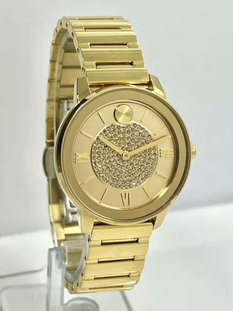 Movado Bold Womens All Gold Stainless Steel Dazzling Pavé Crystals Watch 3600659