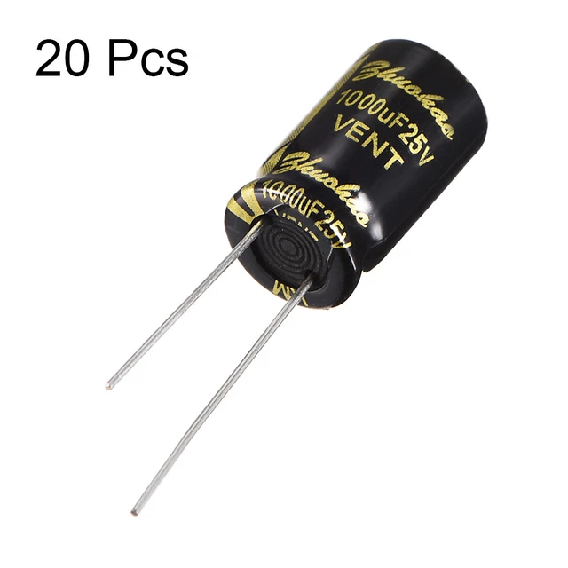 Radial Condensateur électrolytique 1000uF 25V 105°C Vie 2000H 10x17mm Noir 20pc 2