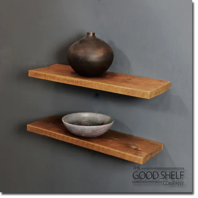 Rustic Floating Wooden Shelf - Solid Chunky 3.2cm Wood - Industrial Shelves