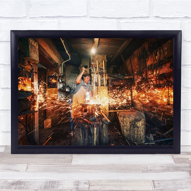 Blacksmith Hammer Stead Sparks Action Wall Art Print