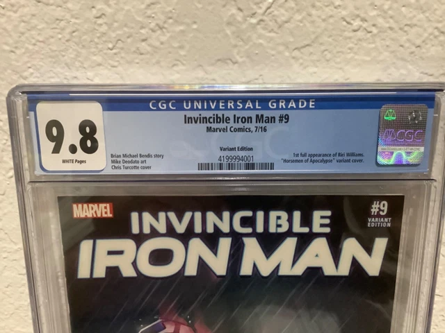 Invincible Iron Man # 9 CGC 9.8 W.P. 1st App Riri Williams Variant Cover 3