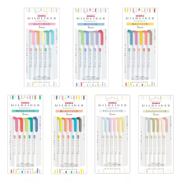 Zebra Mildliner Marker Double-Sided Highlighter Pastel Colour Pens (Pack of 5)