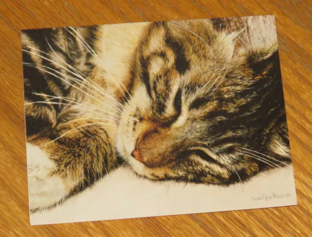 Sueellen Ross Art - Napping Tabby Cat - Vintage Lang 5 x 6 Cat Note Card 4ct