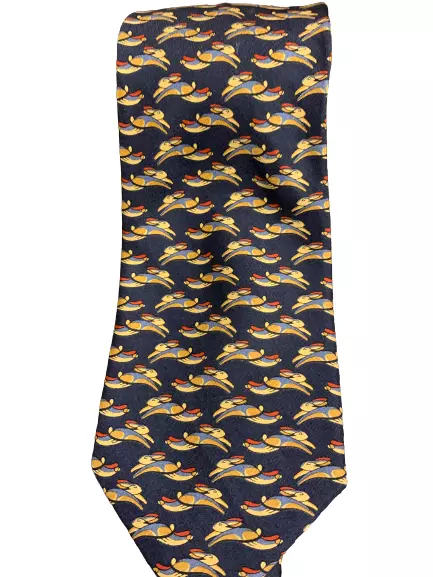 Made in Italy Salvatore Ferragamo 100% Silk Tie Blue Background Running Bunny 3