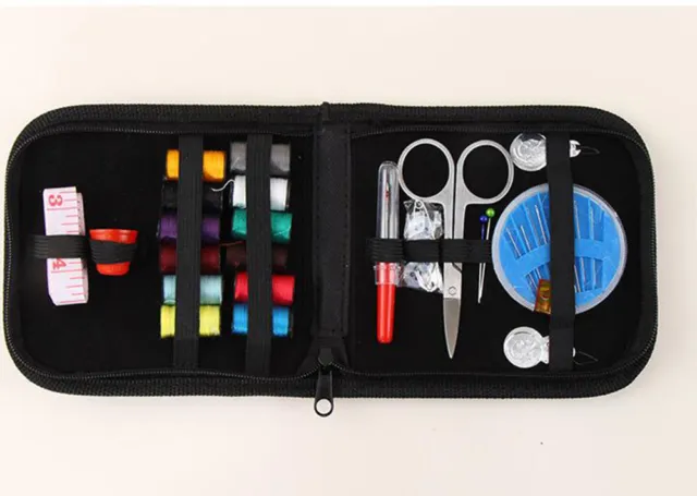 1Mini Home Sewing Kit Measure Scissor Thread Needle Travel Storage Box Black