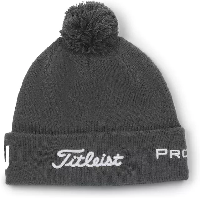 Titleist Golf Tour Pom ProV1/FJ Beanie/Toboggan Golf Hat COLOR: Charcoal/White