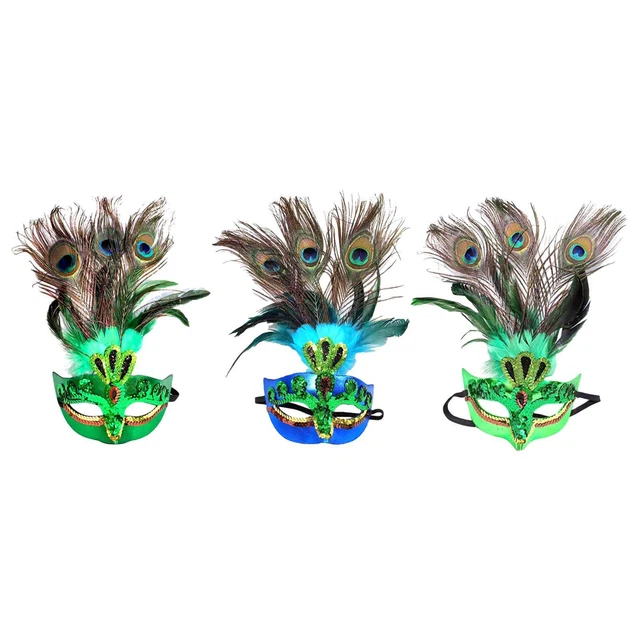 Maschera di piume di pavone Mezza maschera Costume con fascia elastica Maschera