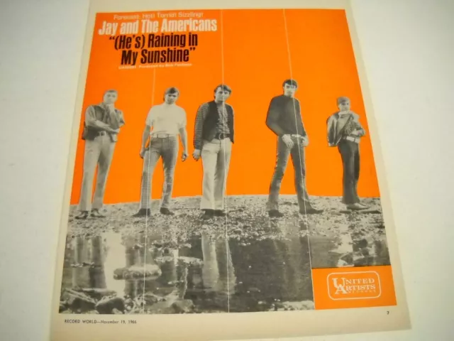 JAY AND THE AMERICANS Sizzling w/ ...RAINING IN MY SUNSHINE 1966 Promo Poster Ad