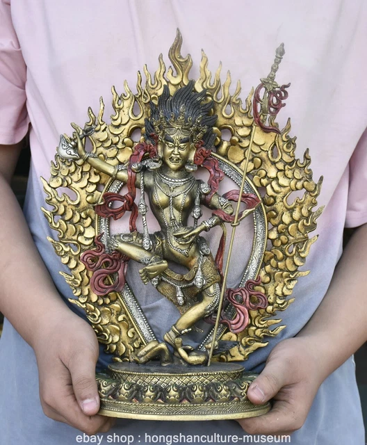 14" Rare Old Chinese Copper Gild Buddhism Vajrayogini Vajravarahi sculpture