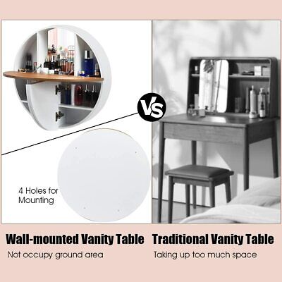 Wall Mounted Dressing Table Set Floating Vanity Makeup Table W/ Cushioned Stool 2
