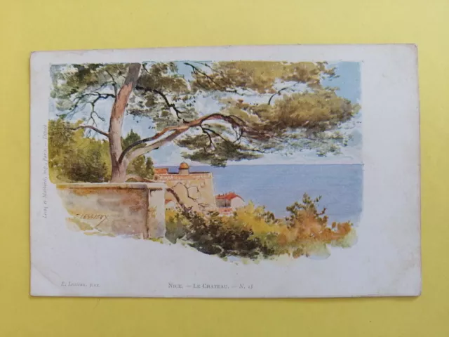 CPA Dos 1900 Bleu AQUARELLE 06 - NICE Le CHÂTEAU Signée Louis Ernest LESSIEUX