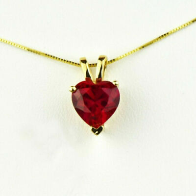 14k Yellow Gold Over 2.00 Ct Heart Cut Red Ruby Solitaire Pendant Necklace W/18"
