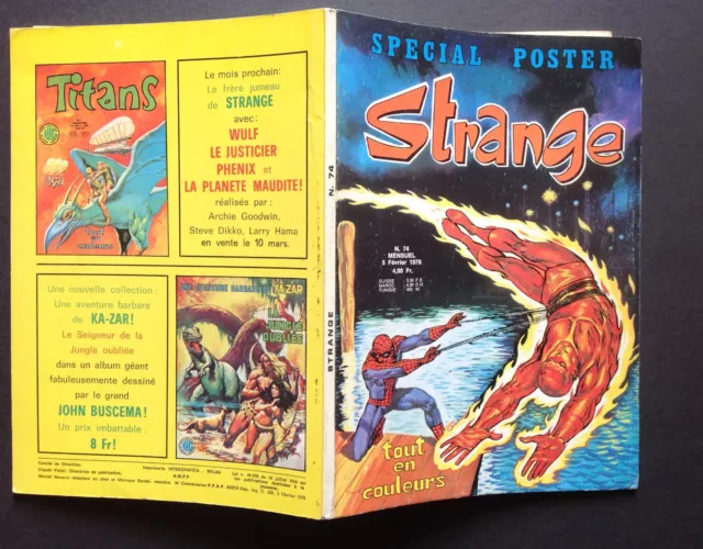 STRANGE 74 Araignée SANS Poster ,iron Fist Bd Comics Super-Héros 1976 Lug VF Top