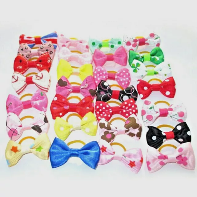 20Pcs/lot Pet Hair Bow Ribbon Dog Cat Headdress Rubber Band Grooming Accessories