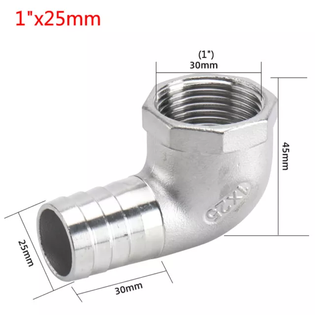 304 Stainless Steel Female Thread Fitting x Barb Hose Tail End Elbow Connector