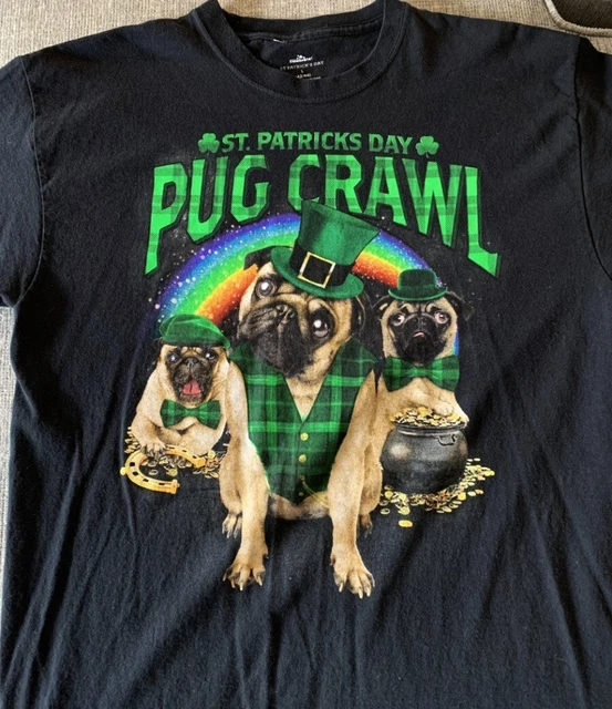St. Patrick's Day PUG CRAWL dog black t shirt bow ties vests pot of gold