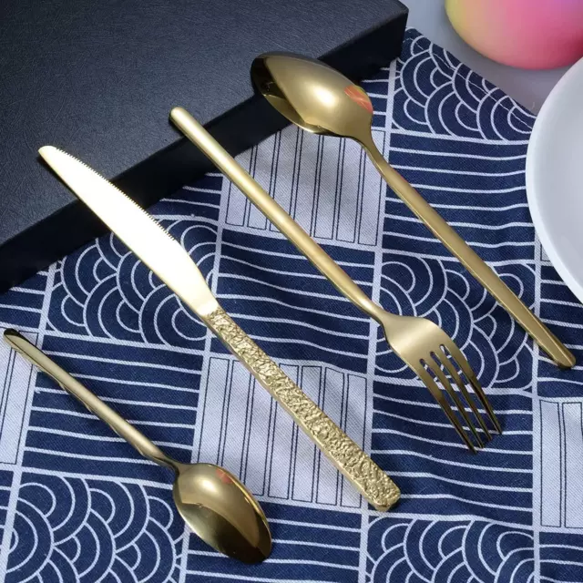 New Sabichi 16 Piece Gold Stainless Steel Cutlery Set Hammered Stainless Steel