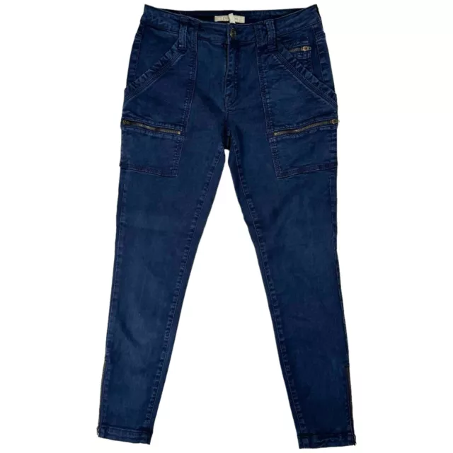 JOIE Navy Blue Park Skinny Cargo Jeans Size 28 Stretch Flap Pocket Ankle Zip EUC