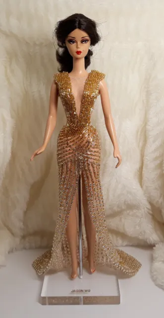 Ooak Evening Gown Dress Outfit Fits Silkstone Barbie FR Doll Handmade Gold Bead