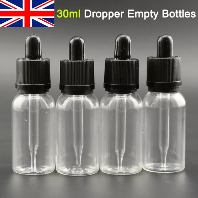 30ml Clear Glass Bottle Pipette Bottles Round Empty Boston Eye Dropper with Cap