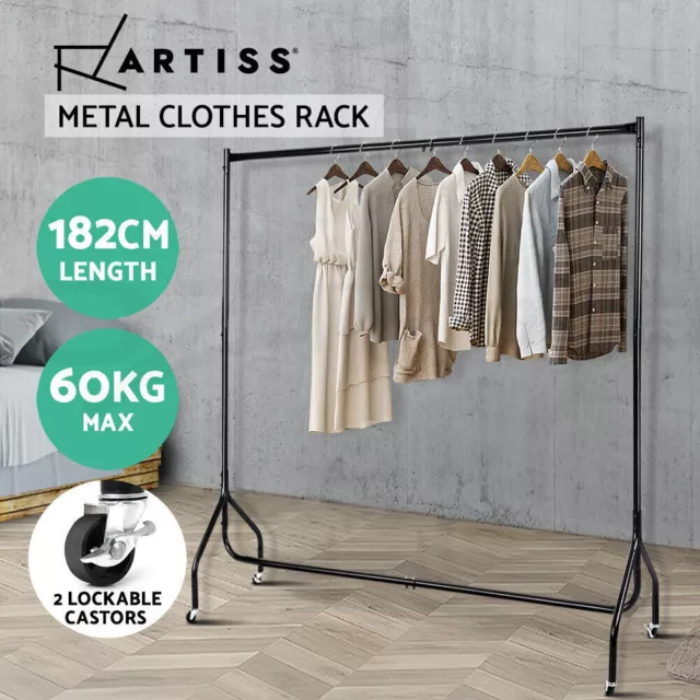 Artiss 1.8m Clothes Rack Metal Garment Display Rolling Rail Hanger Portable