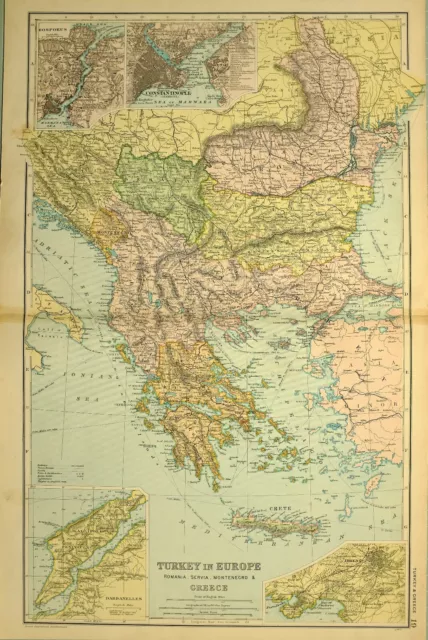 1905 Antique Map Turkey In Europe Romania Servia Montenegro Crete Greece