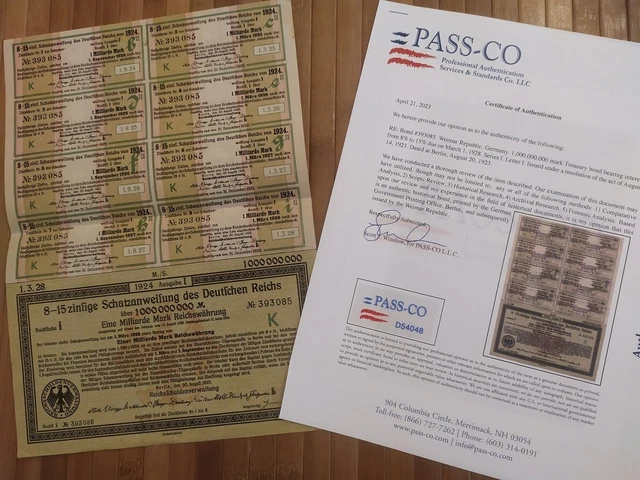 Germany 1923 Berlin Deutschen Reichs 1.000.000.000 Milliarde Mark Pass Co Bond