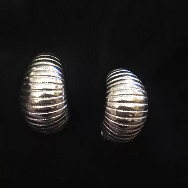 Monet Silver Tone Beaded Thin Shrimp Hoop Clip Earrings