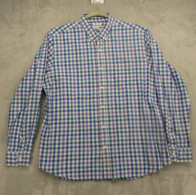 Old Navy Button Up Shirt Men's XL Blue White Purple Geometric Plaid 100% Cotton