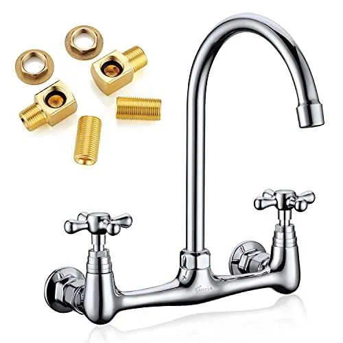 Commercial Wall Mount Sink Faucet 8 Inches Center Wall Mounted Kitchen Faucet wi