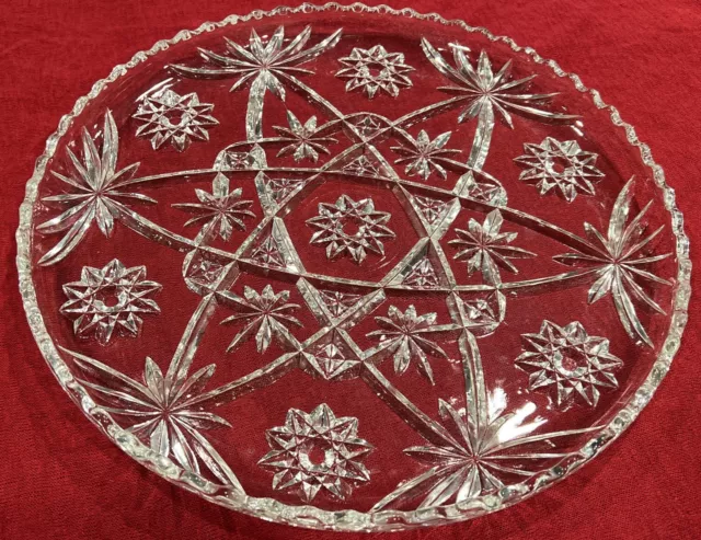 Vintage Anchor Hocking 13.5” Wide Cupped Edge Torte Plate Prescut Star Of David