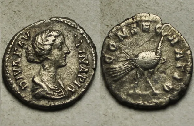 Rare Genuine Ancient Roman silver coin denarius Faustina/Marcus Aurelius/peacock