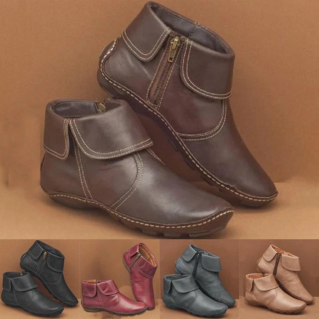 Women PU Ankle Boots Flat Leather Arch Support/Casual-Bootie Shoes Size