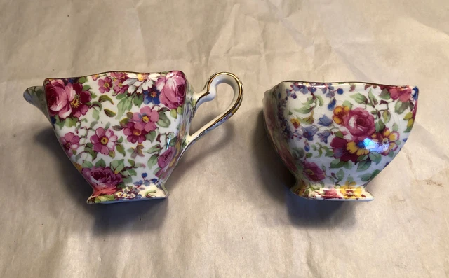Vintage Royal Winton Grimwades Summertime Chintz Open Creamer & Sugar Bowl