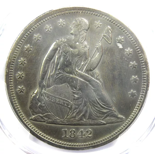 1842 Seated Liberty Silver Dollar $1. Certified PCGS XF Detail - Rare Early Coin