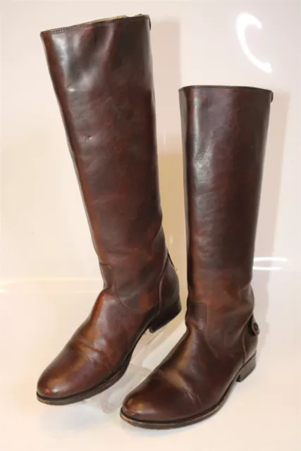 Frye Melissa Button Back Zip Womens 8.5 B Tall Brown Leather Riding Boots 76432